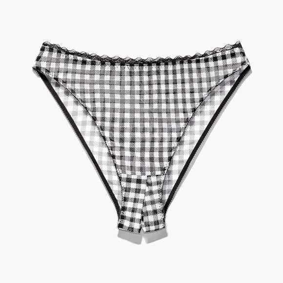 Savage X Fenty Black & White CHECK'D OUT PRINT Plunge Bra & Crotchless Panty Set - Picture 5 of 11